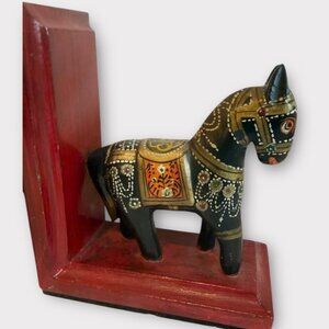 Vintage Hand Painted Folk Art Horse Bookends Set of2
